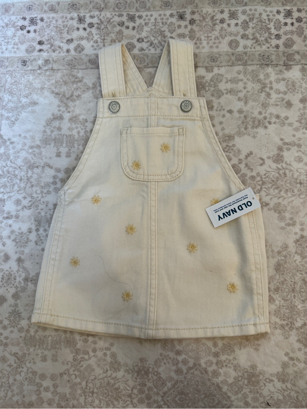 NWT Old Navy Cream Daisy Embroidered Overall Dress for Baby Girl